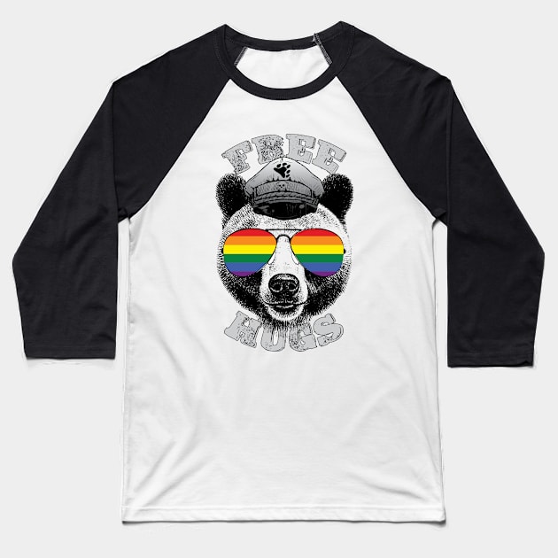 Daddy Bear With LGBT Gay Pride Flag Sunglasses Baseball T-Shirt by USProudness